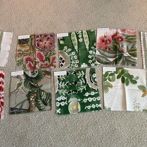 Elegant Floral Fabric Swatches - Green, Red, Cream